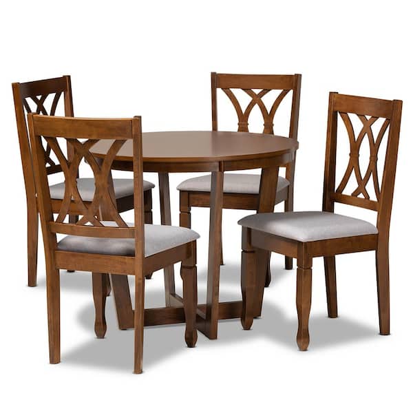 Baxton Studio Aggie 5-Piece Grey and Walnut Dining Set
