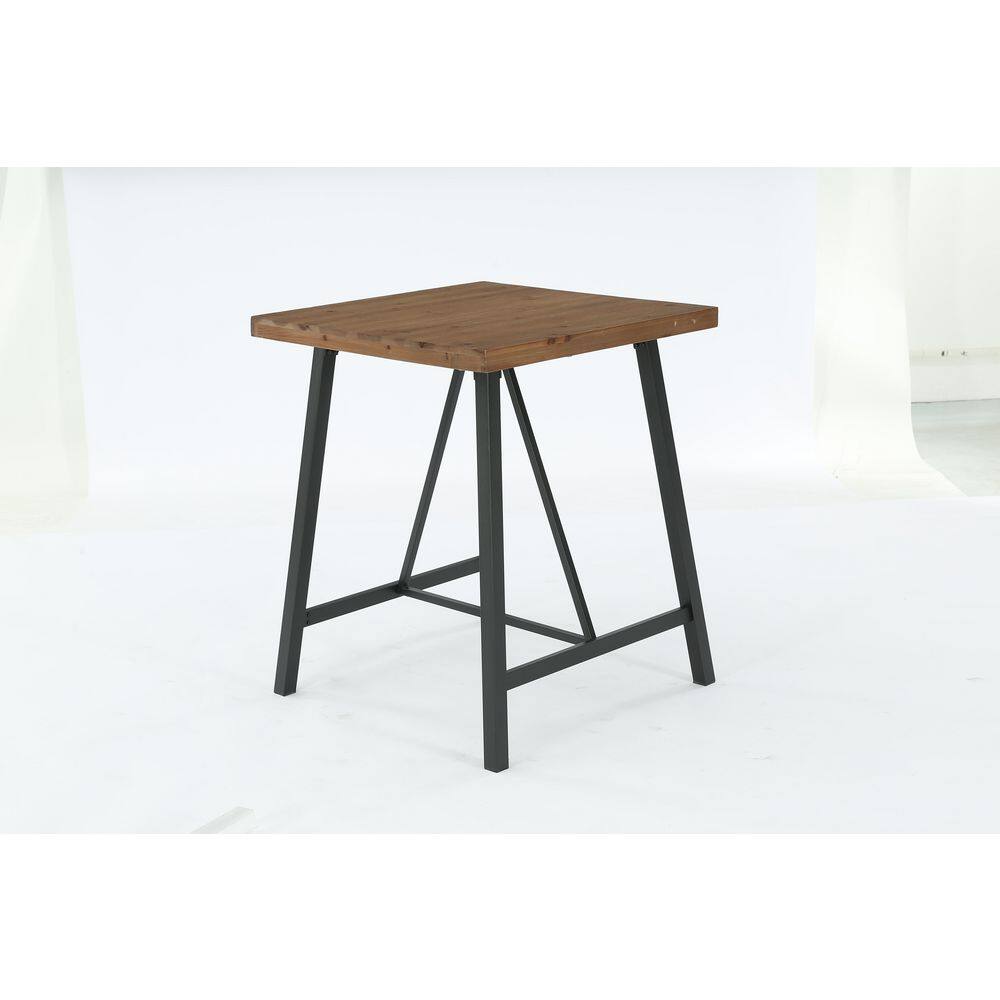 37.8 in. H Brown Square Bar Table with Metal Frame, Mini Solid Fir Wood Home Bar Unit Seats 4