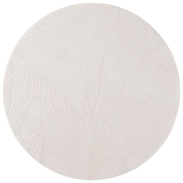 Versailles 6 ft. x 6 ft. Round Ivory Botanical Tropical Leaf Washable Area Rug