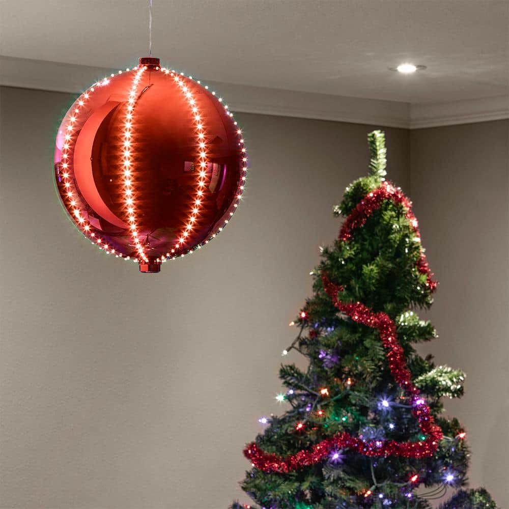 Red 13" LED Light-Up Hanging Christmas Ball Ornament