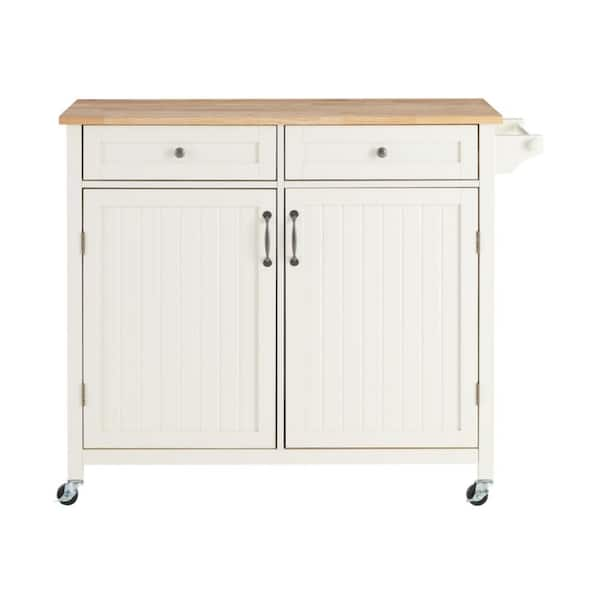 Home Decorators Collection Ivory Wooden Rolling Kitchen Cart with Butcher  Block Top and Storage (48 W) SK19304Dr1-V - The Home Depot