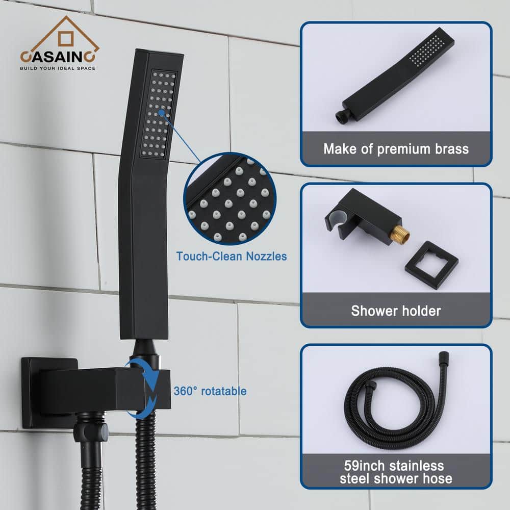 Matte Black Large Square Dual Rain Shower System