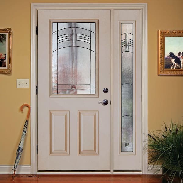 50.5 in. x 81.625 in. Rochester Patina 1/2 Lite Unfinished Smooth Left-Hand Fiberglass Prehung Front Door with Sidelite