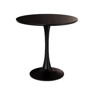 31.50 in. Black Modern Round Outdoor Coffee Table with MDF Tabletop, Metal Base