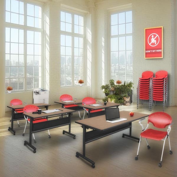 Rico Plastic Classroom Training Mobile Office Stack Chair in Red with Arms-4 Pack
