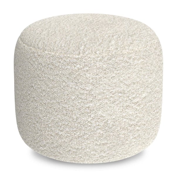 Chantal 18 in. White Boucle Fabric Wide Round Contemporary Pouf, Assembly