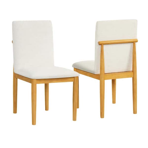 Benjara Cream and Natural Brown Polyester Dining Chair (Set of 2)