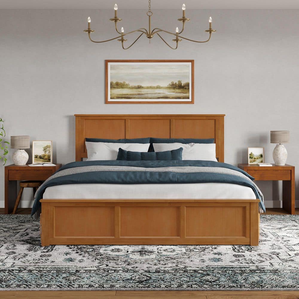 Charlotte King Light Toffee Wood Platform Bed with Headboard