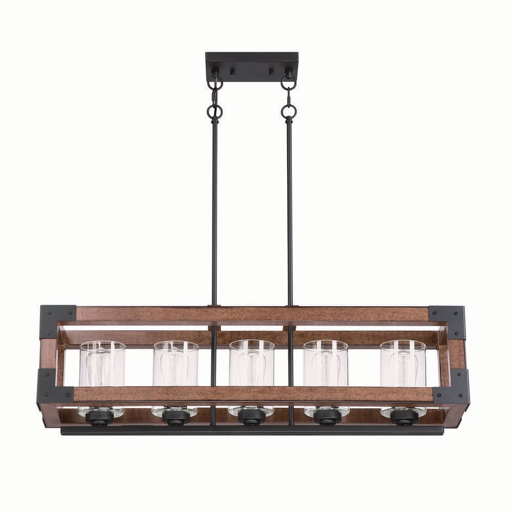 5-Light Lantern black Rectangle Pendant Without Shade