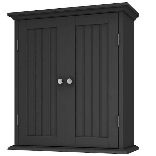 Dracelo 21.1 in. W x 8.8 in. D x 24 in. H Over the Toilet Bathroom Storage Wall Cabinet with Adjustable Shelves in Black