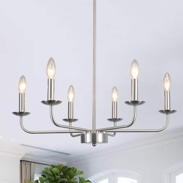 LWYTJO 6-Light Nickel Rustic Traditional Linear Chandelier for Bedroom with No Bulbs Included