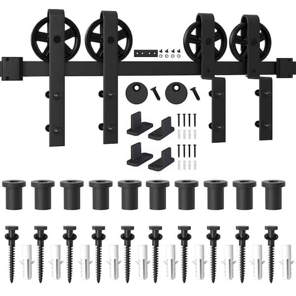 WINSOON 13 ft./156 in. Single Track Bypass Barn Door Hardware Double Doors Kit, Heavy-Duty Sliding 1 Track Big Wheel Roller