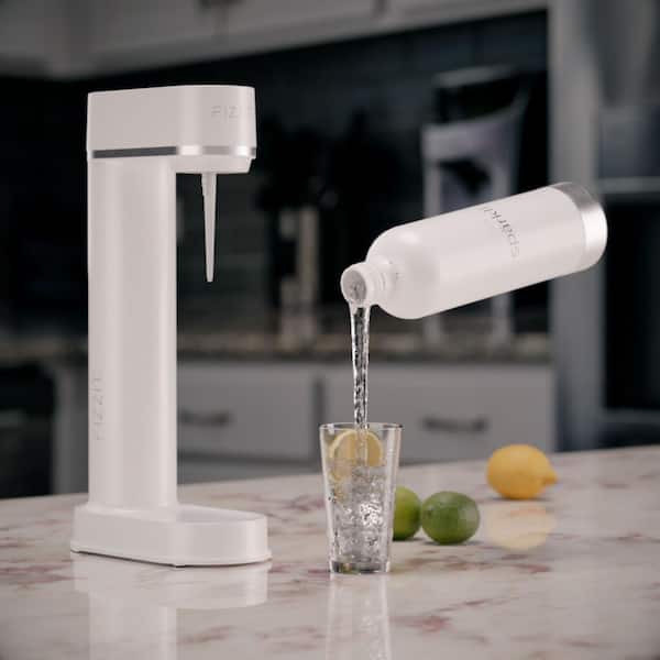 FIZZIT Stainless Steel White Sparkling Water and Soda Maker