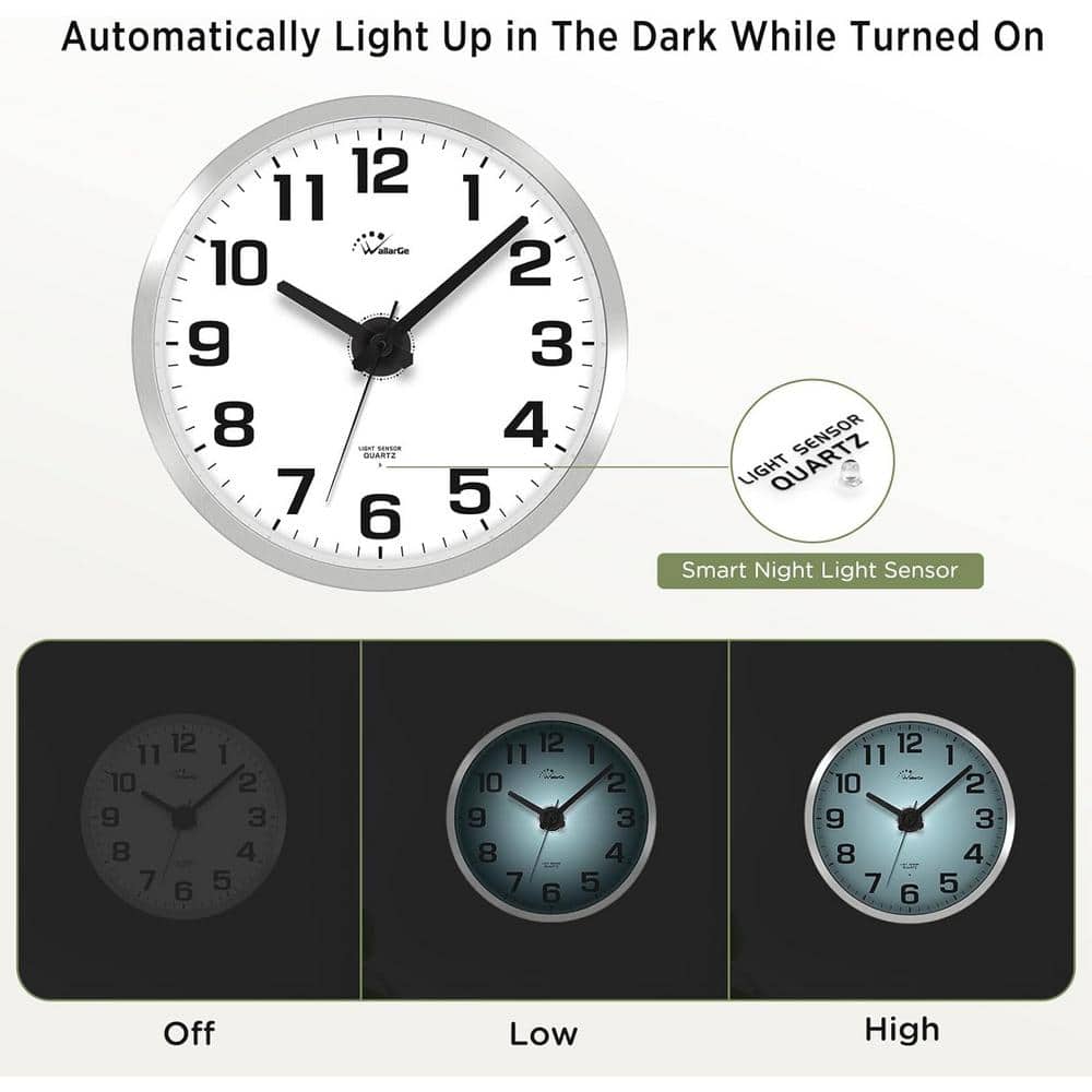 12-Inch Silver Digital Night Light Wall Clock with Glass Face