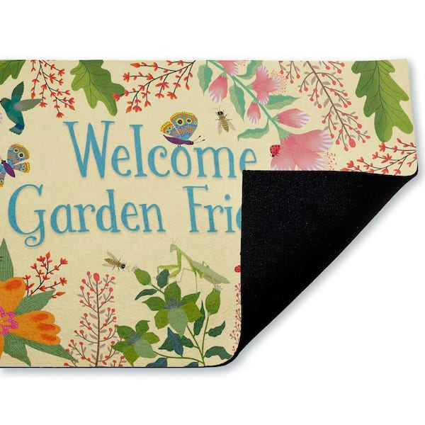 Welcome Garden Friends Green 18 in. x 30 in. Polyester Non-Slip Outdoor Door Mat