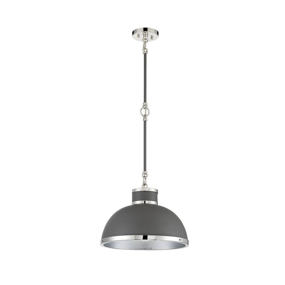 Corning Gray Glass Pendant Light with Polished Nickel Accents