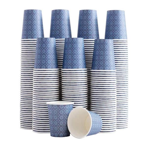 3.15 in. Navy Blue Floral Disposable Paper Cups Hot Cold Beverage Coffee Cups (300 Per Case) Party Picnic Events