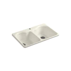 Hartland 33 in. Cast Iron Drop-in Double Bowl Biscuit Kitchen Sink