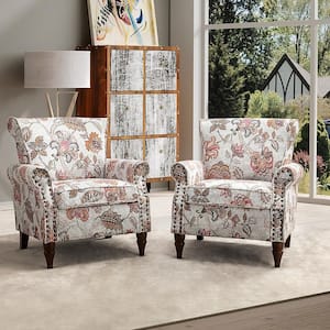 Auria Contemporary Pink Polyester Armchair with Nailhead Trim and Turned Legs (Set of 2)