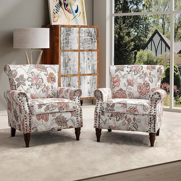 JAYDEN CREATION Auria Contemporary Pink Polyester Armchair with Nailhead Trim and Turned Legs (Set of 2)