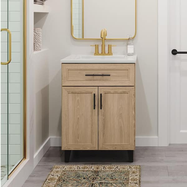 Cranwood 24.5 in. W x 18.75 in. D x 33.7 in. H Single Sink Bath Vanity in Sandstone with White Cultured Marble Top