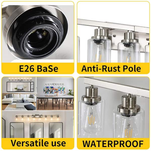 51 in. 8-Light Chrome Vanity Lights, Wall Sconces with Clear Glass Shades, Bathroom Lighting Fixture, Bulbs Not Included