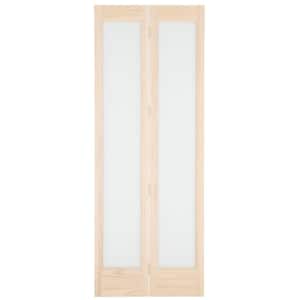 29.5 in. x 80 in. Full Frosted Glass Frost 1-Lite Pine Wood Interior Bi-Fold Door