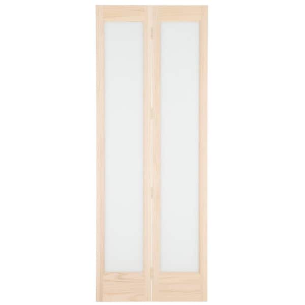 Pinecroft 29.5 in. x 80 in. Full Frosted Glass Frost 1-Lite Pine Wood Interior Bi-Fold Door
