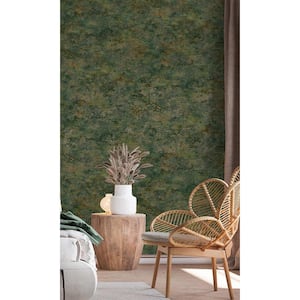 Emerald Green Distressed Metallic Plain Print Non-Woven Paper Paste the Wall Textured Wallpaper 57 sq. ft.