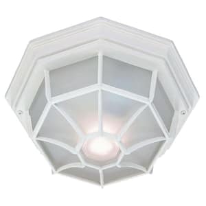 Flushmount Collection 2-Light Textured White Outdoor Ceiling-Mount Light Fixture