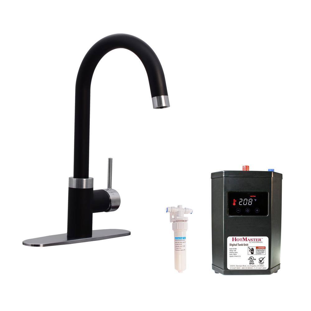 Matte Black and Stainless Steel 3-in-1 Kitchen Faucet with Instant Hot Water Tank