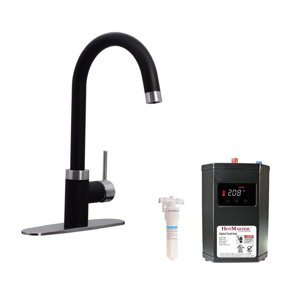 Matte Black and Stainless Steel 3-in-1 Kitchen Faucet with Instant Hot Water Tank