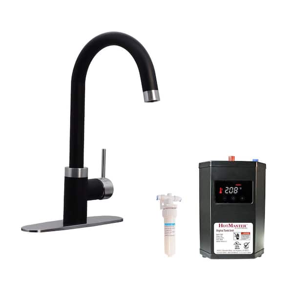 Westbrass HotMaster 3-in-1 Single-Handle Faucet with Carbon Filter and DigiHot Instant Hot Water Tank in Matte Black/Steel