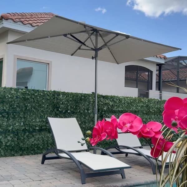 6 ft. x 10 ft. Outdoor Patio Umbrella Gray Pole Market Table Sun Umbrellas with 8-Aluminum Sturdy Ribs in Beige