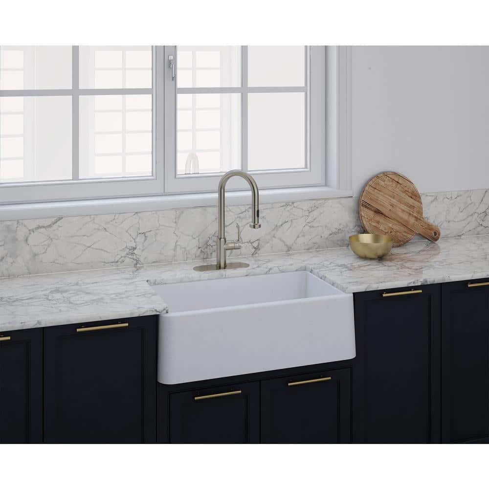 White Granite Farmhouse Apron Kitchen Sink, 33 x 19 Inch