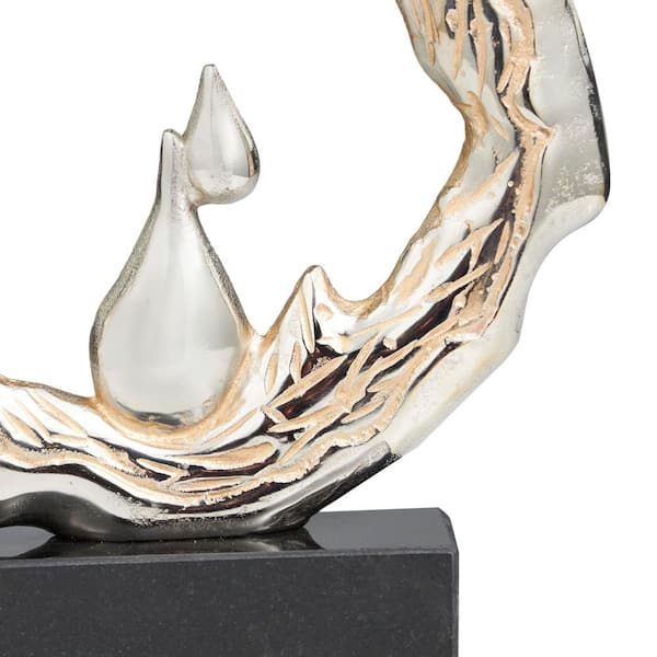 Litton Lane Silver Aluminum Abstract Sculpture with Marble Base 044588 -  The Home Depot