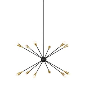 Jax 12-Light Midnight Black Mid-Century Modern Hanging Sputnik Chandelier with Swivel Canopy
