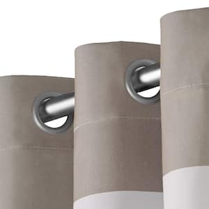 Surfside Taupe Stripe Light Filtering Grommet Top Curtain, 54 in. W x 84 in. L (Set of 2)