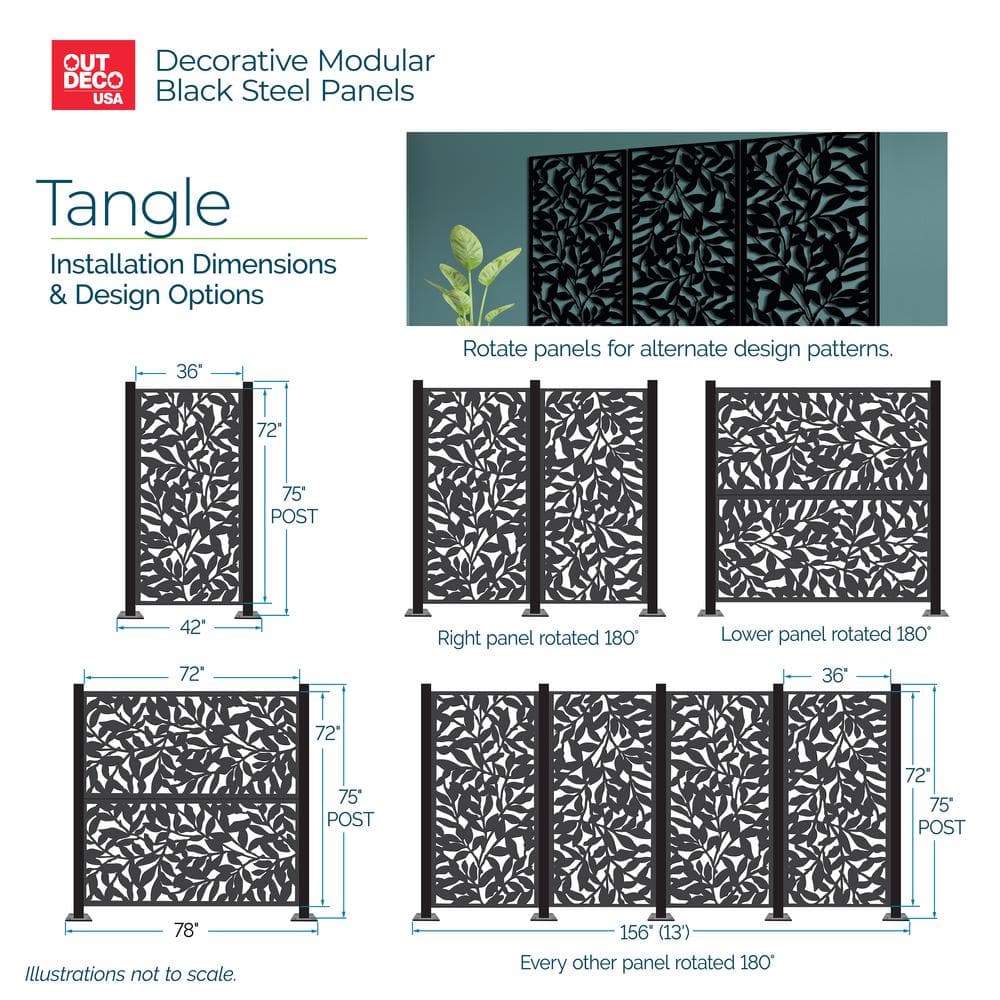 Black Powder Coated Steel 3'x6' Decorative Panel