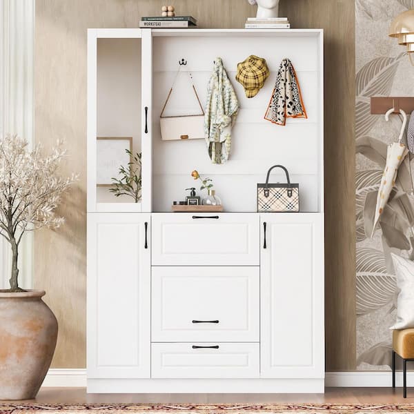 Nestfair White Freestanding with 4 Sturdy Hooks and Foldable Seat