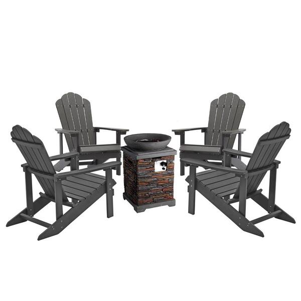 Mondawe Convection Gray 5Piece Wood Adirondack Chair Patio Fire Pit Conversation Set MO455335