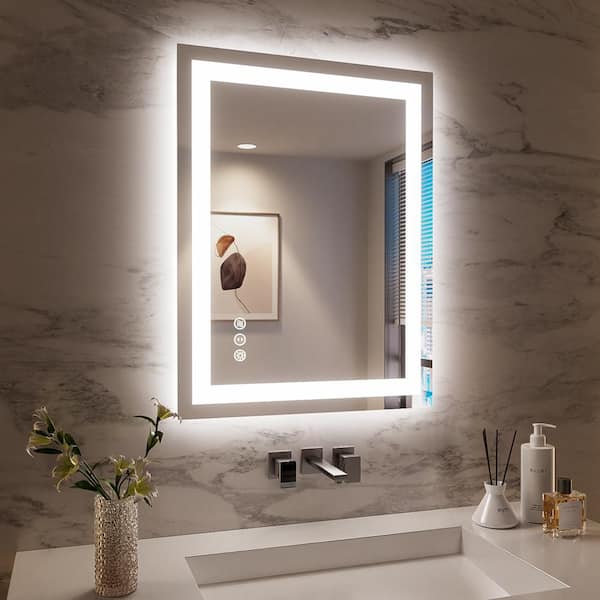 28 in. W x 36 in. H LED Rectangular Frameless Wall Bathroom Vanity Mirror with Tempered Glass in White