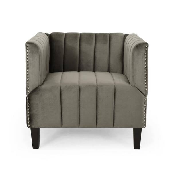 Noble House Weymouth Grey Velvet Upholstered Club Chair