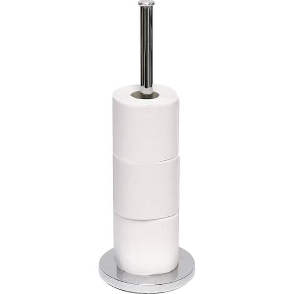 Freestanding Metal Toilet Paper Holder Paper Roll Holder Reserve 4-Rolls Chrome in 100% Metal Silver