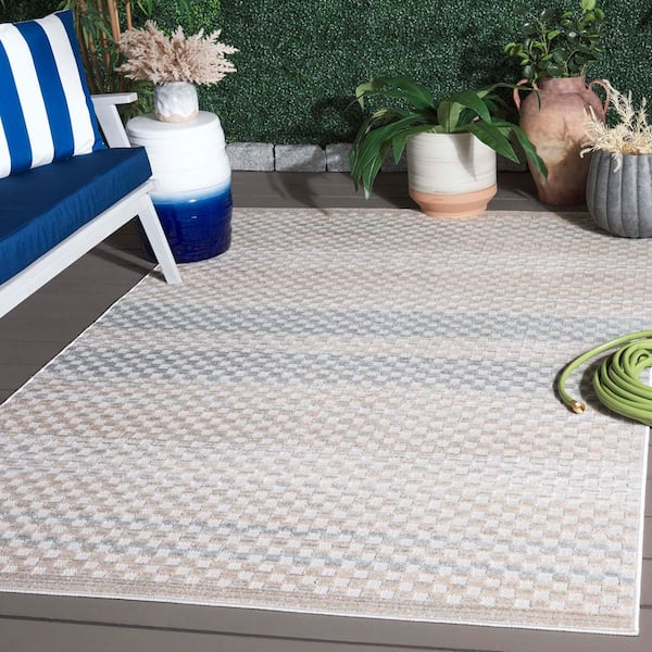 Stella Beige/Blue 5 ft. x 8 ft. Faded Striped Indoor/Outdoor Area Rug