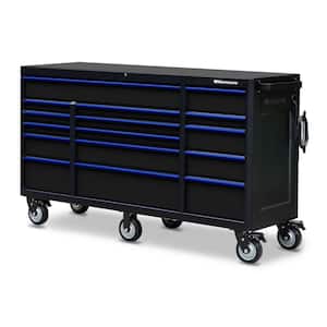 72 in. x 20 in. 16-Drawer Roller Cabinet Tool Chest with Power and USB Outlets in Black and Blue