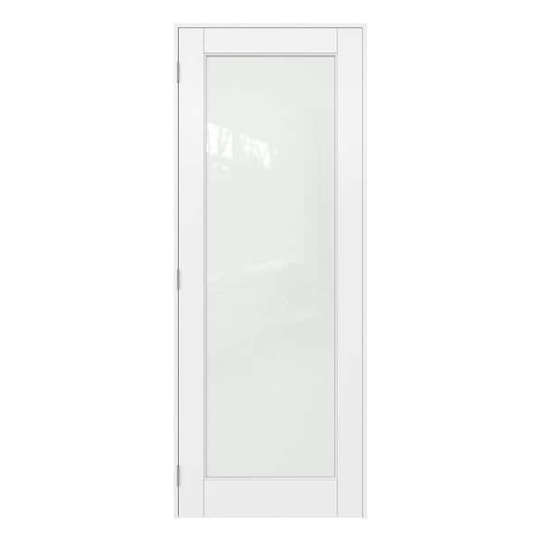 30 in. x 80 in. 1-Lite Frosted Glass Right-Hand White Solid Core Glass Single Prehung Interior Door+Quick Assemble Jamb