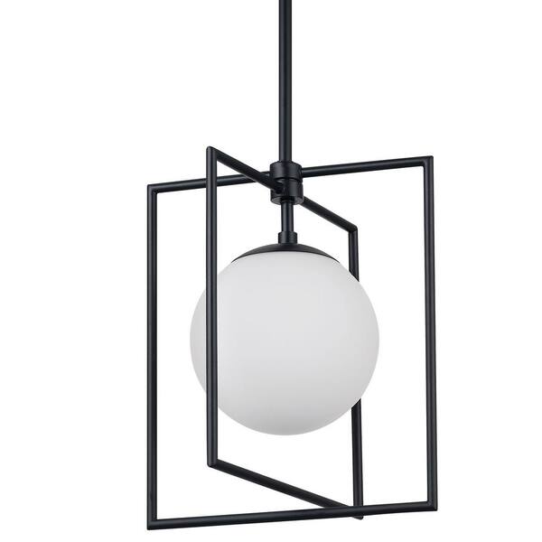 Progress Lighting Carilla 1-Light Matte Black Mini-Pendant with Opal White Glass Globe Shade