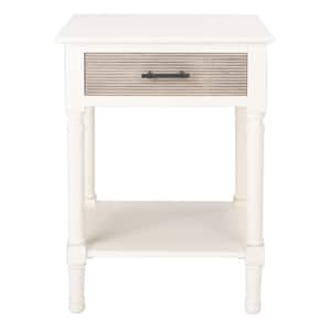 Ryder 19 in. Distressed White Rectangle Wood Storage End Table