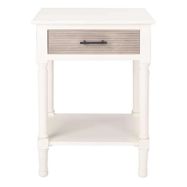SAFAVIEH Ryder 19 in. Distressed White Rectangle Wood Storage End Table